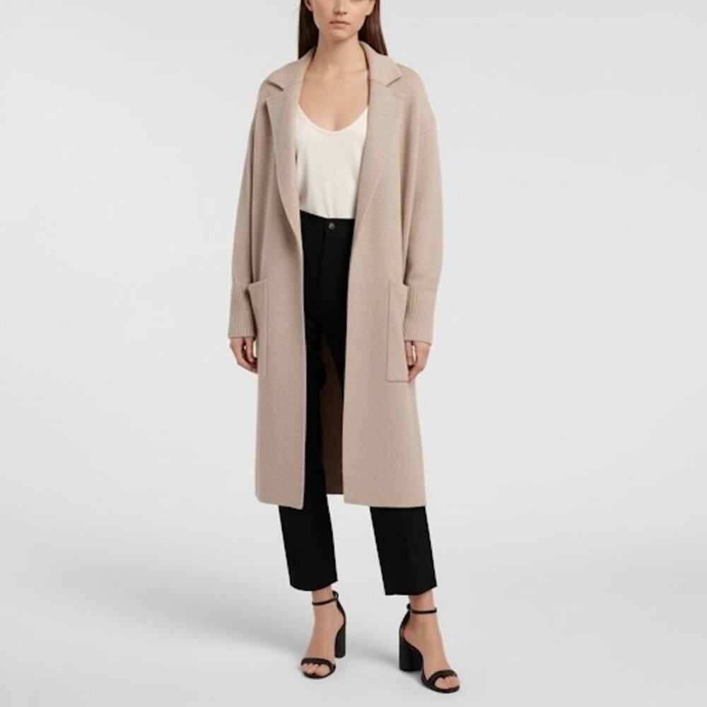 J. Crew Women's Size S Ella Open Front Sweater Coat Tan Long Trench Old Money‎